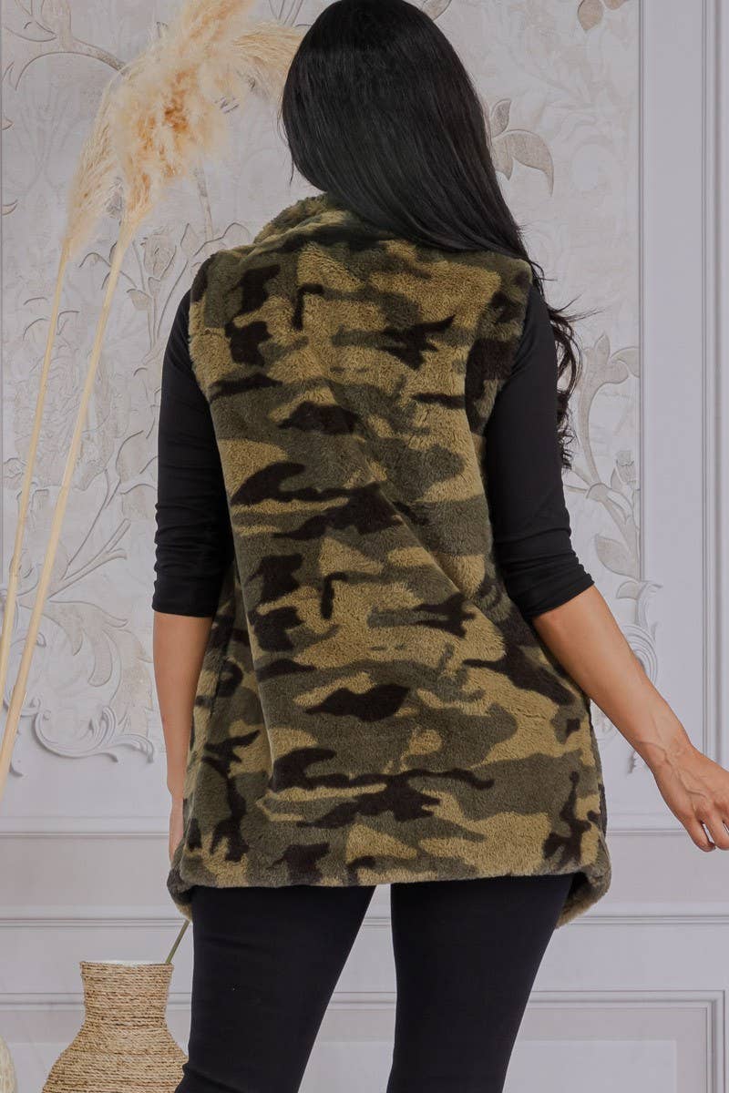 Camo Print Fuzzy Vest