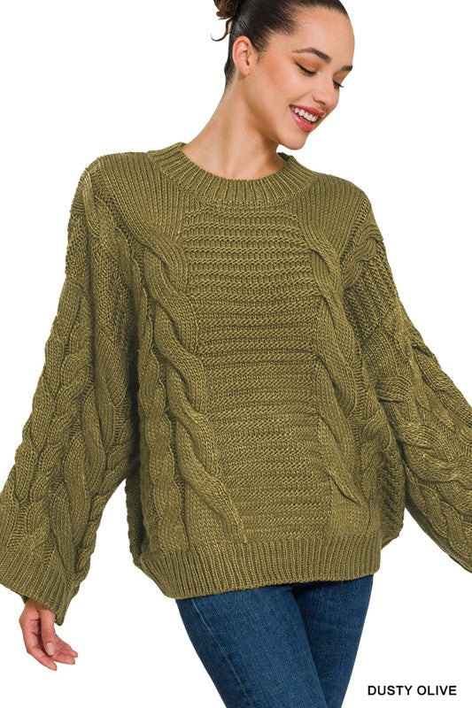 Women's Oversized Cable Knit Sweater - Chunky Bell Sleeve Pullover 2025