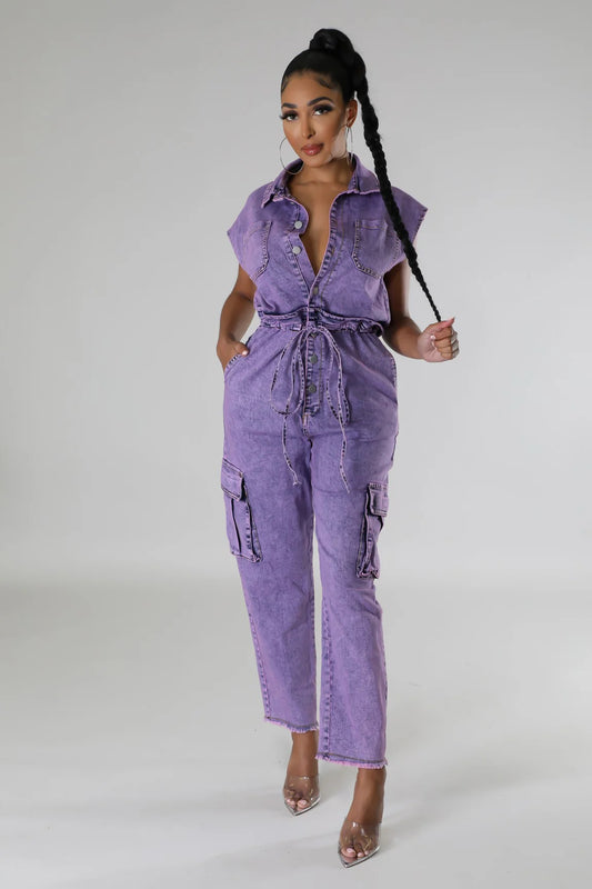 The “Zaria” Denim Cargo Jumpsuit