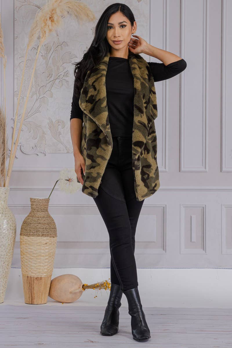 Camo Print Fuzzy Vest