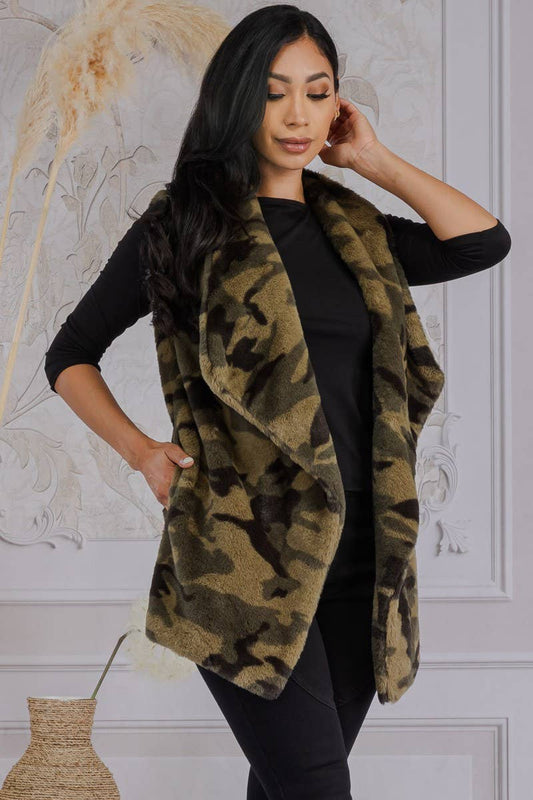 Camo Print Fuzzy Vest