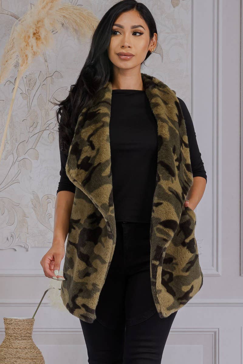 Camo Print Fuzzy Vest