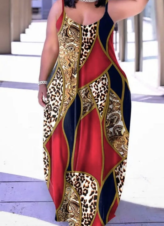 Red/Leopard Maxi Dress